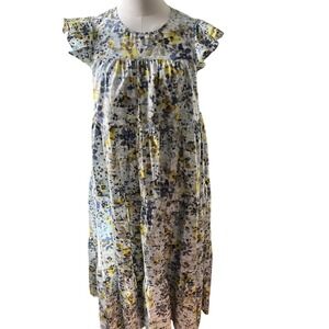 Banana Republic XXS‎ Petite Maxi Dress Blue Yellow Floral Cotton Ruffle Tiered